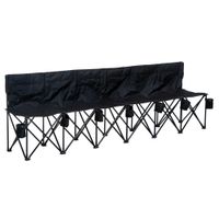 6 Seat Folding Bench Multi Deck Chair Outdoor Sports Seater w/Cup Holder Black