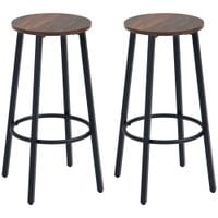 Industrial Bar Stools Set of 2 Breakfast Bar Stools with Round Footrest Brown