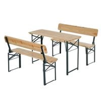 3pcs Camping Table Chair Bench Wooden Garden Picnic Set Foldable Patio Furniture