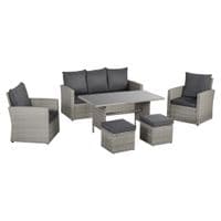 6 Pcs Patio PE Rattan Sofa Furniture Set w/Plastic Wood Dining Table & Cushion861-040V70GY