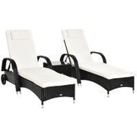 3 Piece Rattan Sun Lounger Wicker Sofa Day Bed Recliner Furniture Garden Patio Black