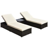 3 Pieces Sun Lounger Rattan Furniture Recliner Pool Wicker Garden