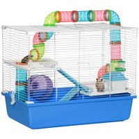 Hamster Cage Rodents House W/Tubes Exercise Wheel, Water Bottle - Blue