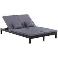 2 Person Rattan Lounger Adjustable Double Chaise Chair Loveseat w/Cushion862-023V71BK