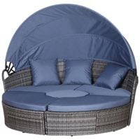 5-PC Cushioned Outdoor Plastic Rattan Round Sofa Bed Coffee Table Set Black/Grey862-021V70GY