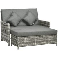 Garden Rattan Furniture Set 2 Seater Patio Sun Lounger Daybed Sunbed Grey