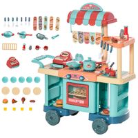 Kids Food Cart Pretend Playset Kitchen Supermarket Trolley Set W/Accessories