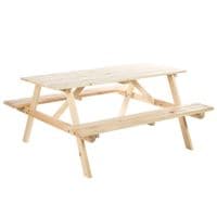 4-Seater Outdoor Garden Patio Wooden Picnic Table Bench with Parasol Hole 150 cm