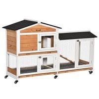 Wooden Rabbit Hutch Guinea PIG Cage W/Wheels, Run, Slide-Out Tray, Ramp