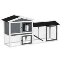Two-Tier Wooden Rabbit Hutch Small Animal House W/Run Box, Slide-Out Tray, Ramp