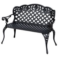 Garden Bench Cast Aluminium Backrest Outdoor Chair Park Seat Black 2 Seater
