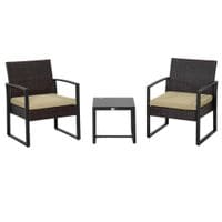 3 Pieces Rattan Dining Set Patio Bistro Table Chair Conversation Set w/Cushion