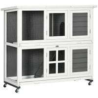 Rabbit Hutch, Two-Tier Guinea PIG Cage W/Removable Tray, Wheels