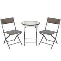3 Pieces Bistro Set Rattan Furniture Garden Patio Square Table Steel Brown