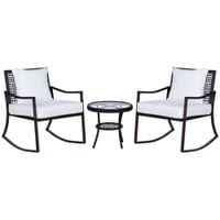 3 Pieces Rocking Chair Bistro Set Furniture Coffee Table Rattan Wicker Brown