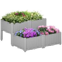 Set of 4 Raised Flower Bed Vegetable Herb Plant Stand - 40 X 40 X 44 CM, Grey