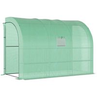 Walk-In Lean to Wall Greenhouse with Zippered Windows Roll Up Door PE Cover845-302V01GN
