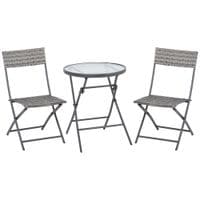 3 PCs Bistro Set Rattan Furniture Wicker Garden Square Table Steel Brown/Grey