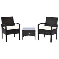 3 Pieces Rattan Set Furniture Garden Cushion Bistro Wicker Brown Patio Outdoor863-039CF