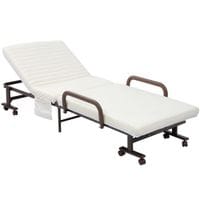 Folding Bed with Mattress Guest Bed with Adjustable Backrest & Wheels White