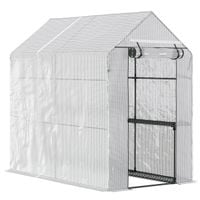 Walk In Garden Greenhouse w/Shelves Steeple Grow House 186L X 120W 190Hcm White