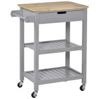 Kitchen Trolley Utility Cart on Wheels with Rubberwood Worktop Towel Rack Drawer