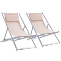 2Pcs Textilene Chaise Lounge Recliner Chair Adjustable Sun Lounger Patio Beige