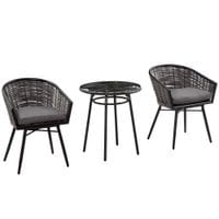 3 Pcs Patio Resin Wicker Bistro Set w/2 Chairs & 1 Coffee Table for Garden