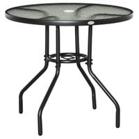 Outdoor Round Dining Table Tempered Glass Top Steel w/Parasol Hole 80cm