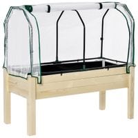 Raised Garden Bed Outdoor Elevated Wood Planter Box W/Pe Cover, Natural
