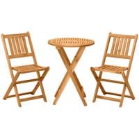 3 Piece Wooden Folding Bistro Set Dining Table and Chairs for Outdoor Patio