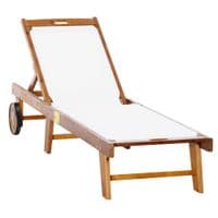 Outdoor Texteline Chaise Sun Lounger Acacia Wood Bed Recliner W/Wheels