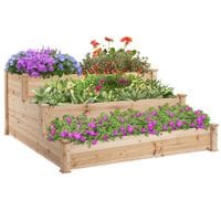 470L Wooden Raised Garden Bed 3-Tier Planter Kit for Patio 124L X 124W X 56H cm