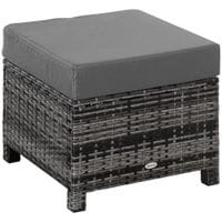 Rattan Aluminum Ottoman Outdoor Garden Furniture Foot Stool Black W/Cushion