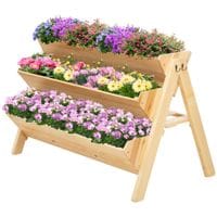 3 Tier Wooden Garden Raised Bed Flower Bed w/Clapboard and Hooks 120 X 48 X 80cm