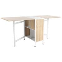 Folding Table Computer Desk Workstation with Storage Shelves Oak, White Home