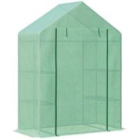 Walk In Greenhouse for Outdoor w/2 Tier Shelf Roll-Up Door PE Cover, Green