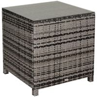 Rattan Garden Side Table Weave Wicker Patio Furniture W/Tempered Glass