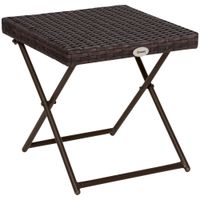 Folding Square Rattan Coffee Table for Bistro Balcony Garden Outdoor Brown