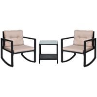 3Pcs Rattan Rocking Set Patio Bistro Table Chairs Conversation w/Cushion