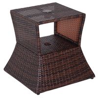 Rattan Side Table Outdoor Tea Coffee with Umbrella Hole for Bistro Patio Garden