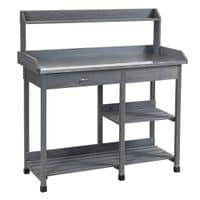 Garden Potting Table Wooden Workstation W/Metal Tabletop, Drawer, Shelves