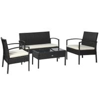4PC Rattan Sofa Bistro Set Outdoor Garden Patio Wicker Chairs Table Conservatory