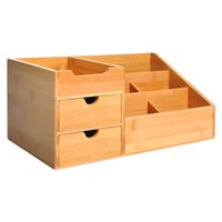 Organiser Holder Multi-Function Storage Caddy Drawers Office Natural Bamboo