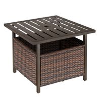 Outdoor Rattan Wicker Coffee Table W/Umbrella Hole Suitable for Garden Backyard