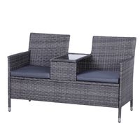2 Seater Rattan Chair Garden Furniture Wicker Patio Love Seat Outdoor with Table841-149GY