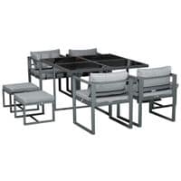 9 PCs Patio Dining Sets W/4 Cushioned Chairs 4 Ottoman Table Garden Backyard
