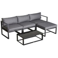 5pcs Patio Sofa Set Padded Cushion w/Footstool Table Aluminium Frame Grey