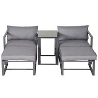5 Piece Garden Conversation Set Sun Lounger 2 Footstools End Table with Cushions
