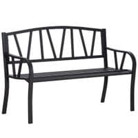 2-Seater Garden Bench Metal Loveseat w/Decorative Backrest Ergonomic Armrest